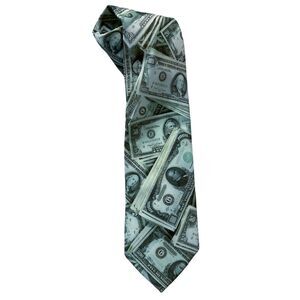 Mens Tie Novelty Money Cash Green Print Standard Size Gambling Casino Vegas